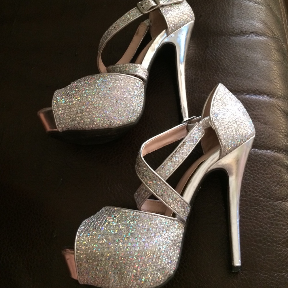 Silver Glitter Platform Heels